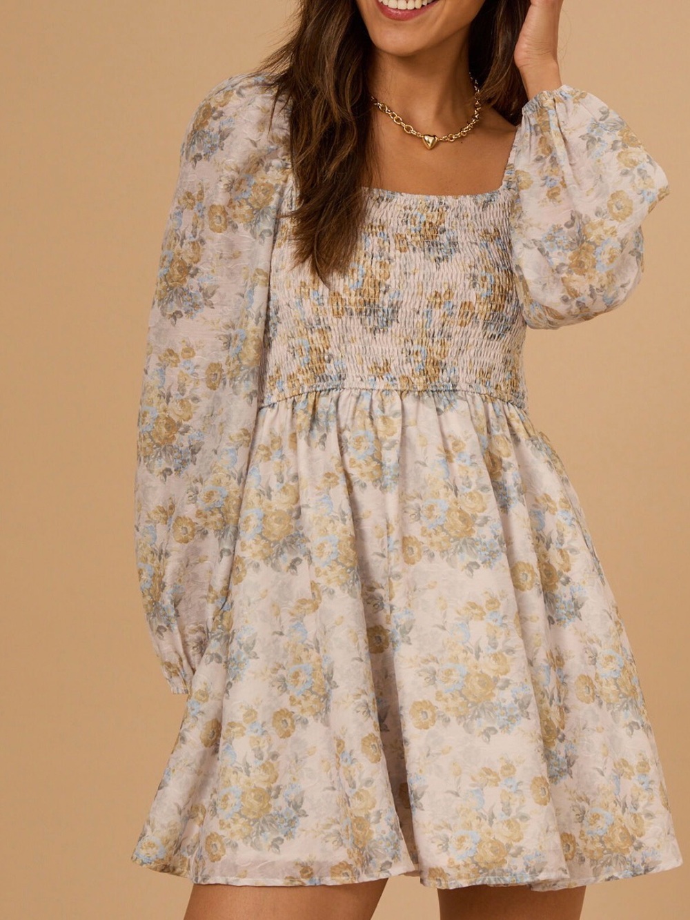 Altar'd State size Medium Floral Smocked Mini Dress, Cream and Yellow, like new